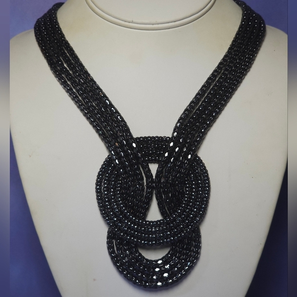 Express Signed Gunmetal Chain Mesh Knot Runway Statement Necklace - Picture 9 of 9